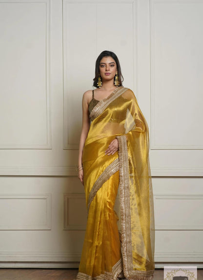 Yellow Banarasi Tissue Silk Saree