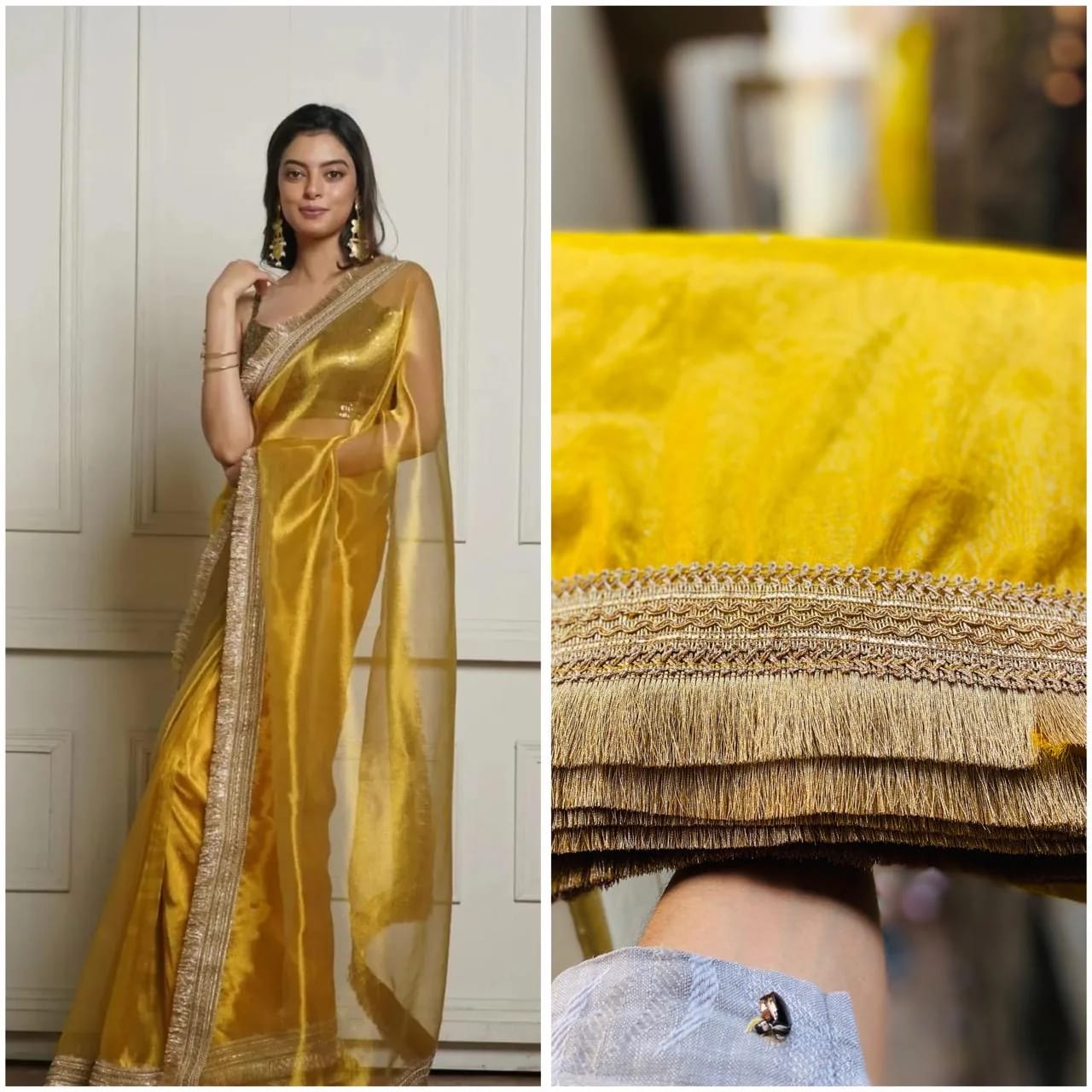 Yellow Banarasi Tissue Silk Saree