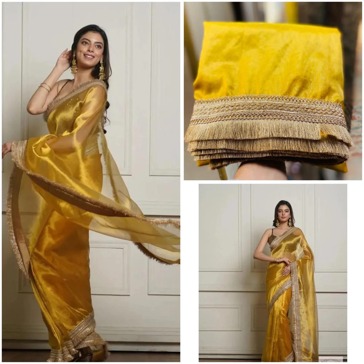 Yellow Banarasi Tissue Silk Saree