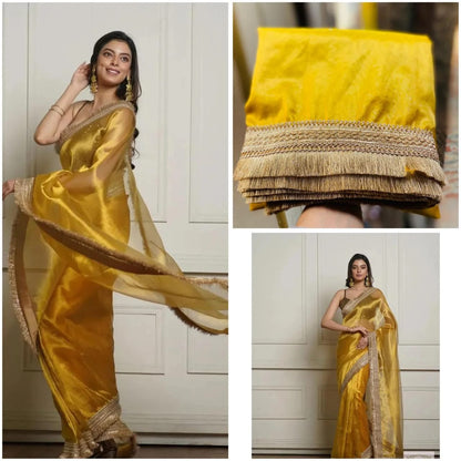 Yellow Banarasi Tissue Silk Saree