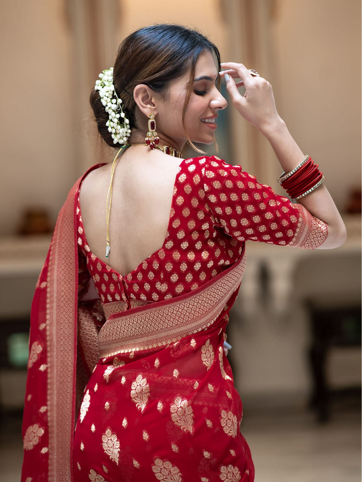 Red Banarasi Soft Georgette Silk Saree