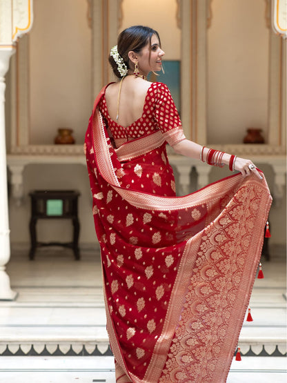 Red Banarasi Soft Georgette Silk Saree