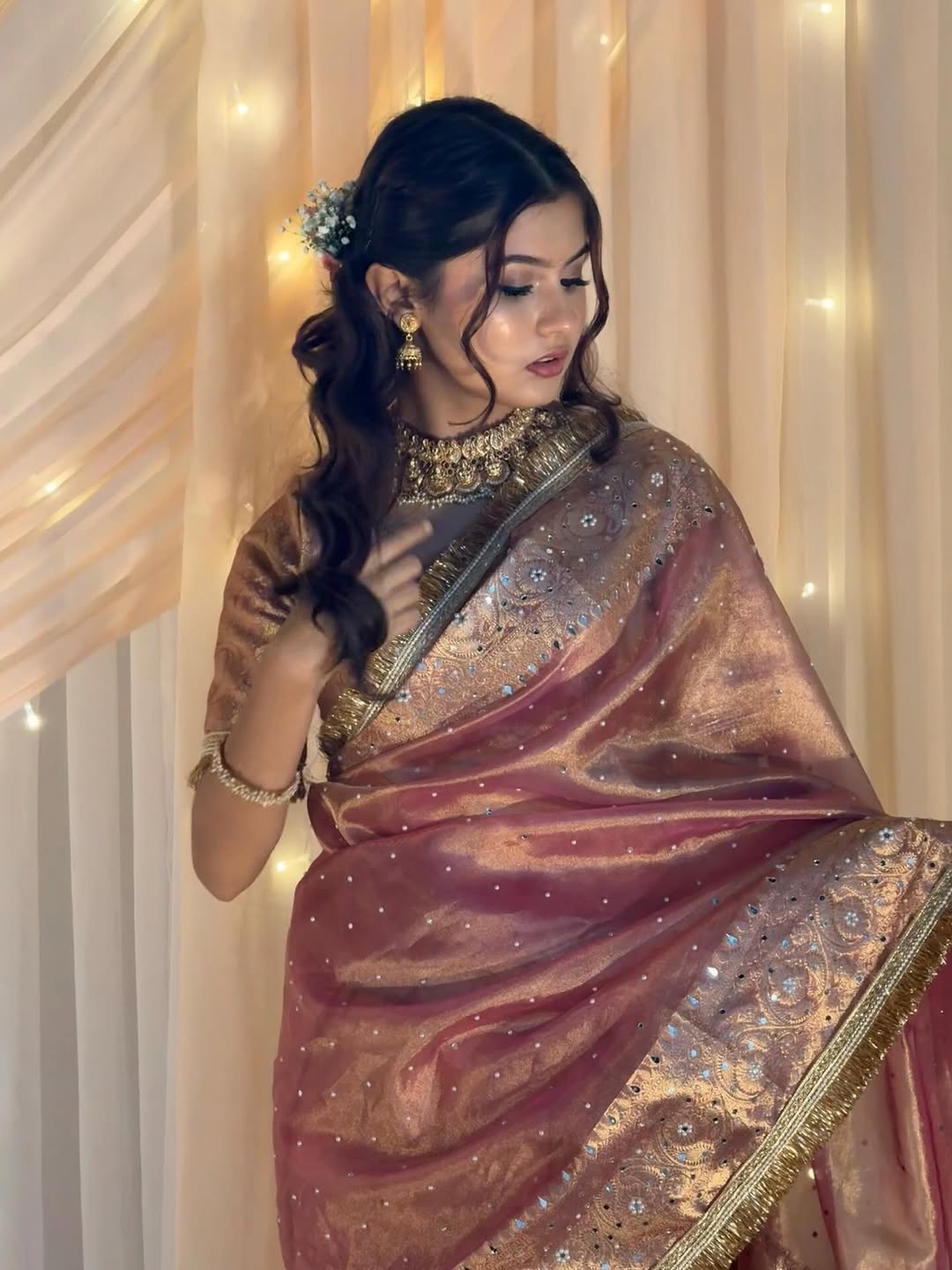 Kesar Rose Banarasi Soft Glass Tissue Silk Saree