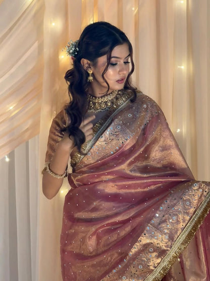 Kesar Rose Banarasi Soft Glass Tissue Silk Saree