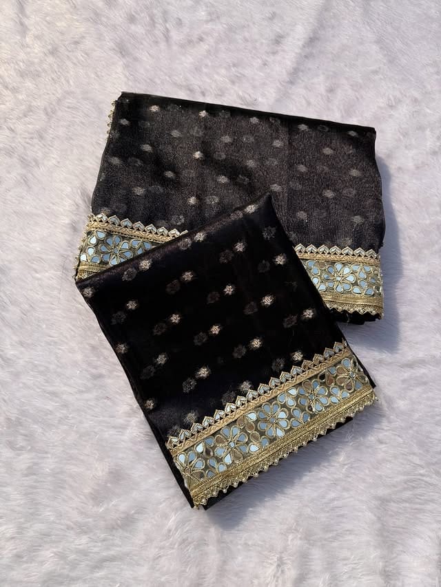 Black Banarasi Soft Glass Tissue Silk Saree