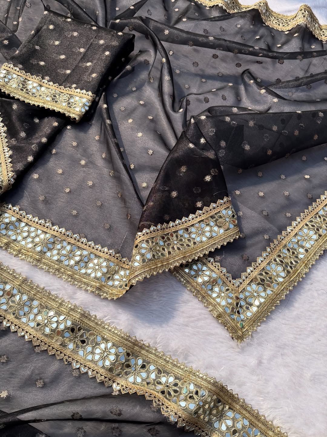 Black Banarasi Soft Glass Tissue Silk Saree
