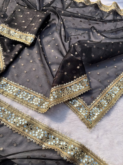 Black Banarasi Soft Glass Tissue Silk Saree