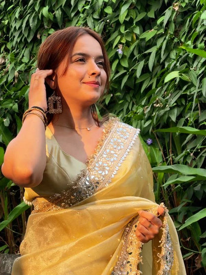 Yellow Banarasi Soft Glass Tissue Silk Saree