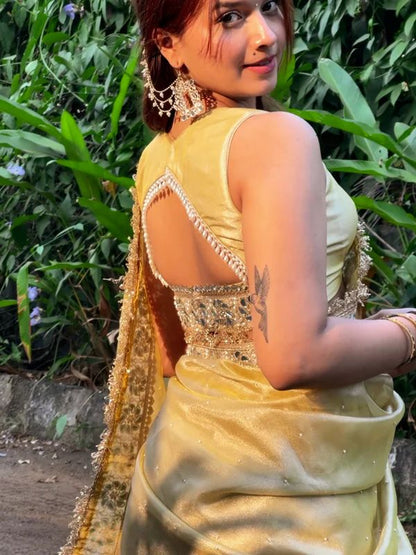 Yellow Banarasi Soft Glass Tissue Silk Saree