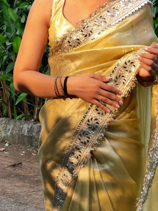 Yellow Banarasi Soft Glass Tissue Silk Saree