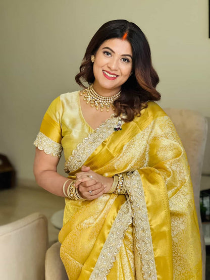 Yellow Kanjiwaram Tissue Silk Saree