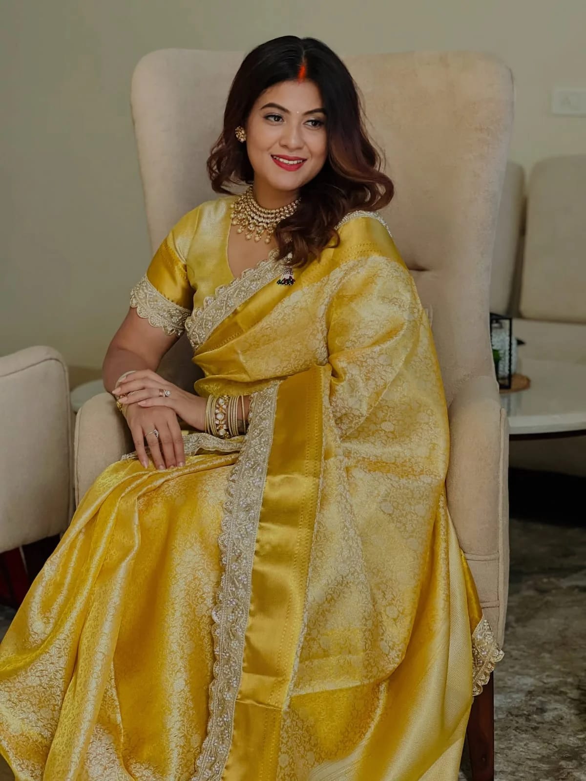 Yellow Kanjiwaram Tissue Silk Saree