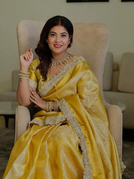 Yellow Kanjiwaram Tissue Silk Saree