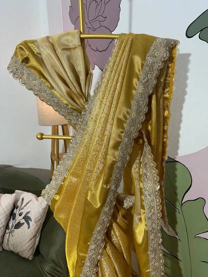 Yellow Kanjiwaram Tissue Silk Saree