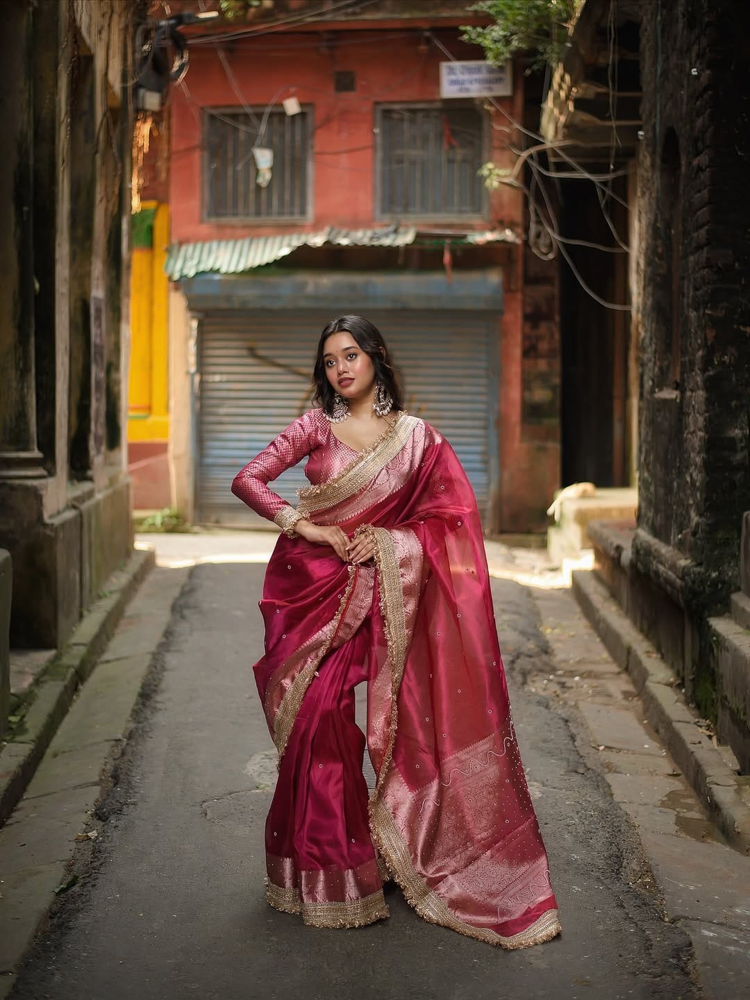 Rani Pink Banarasi Soft Maharani Glass Tissue Silk Saree