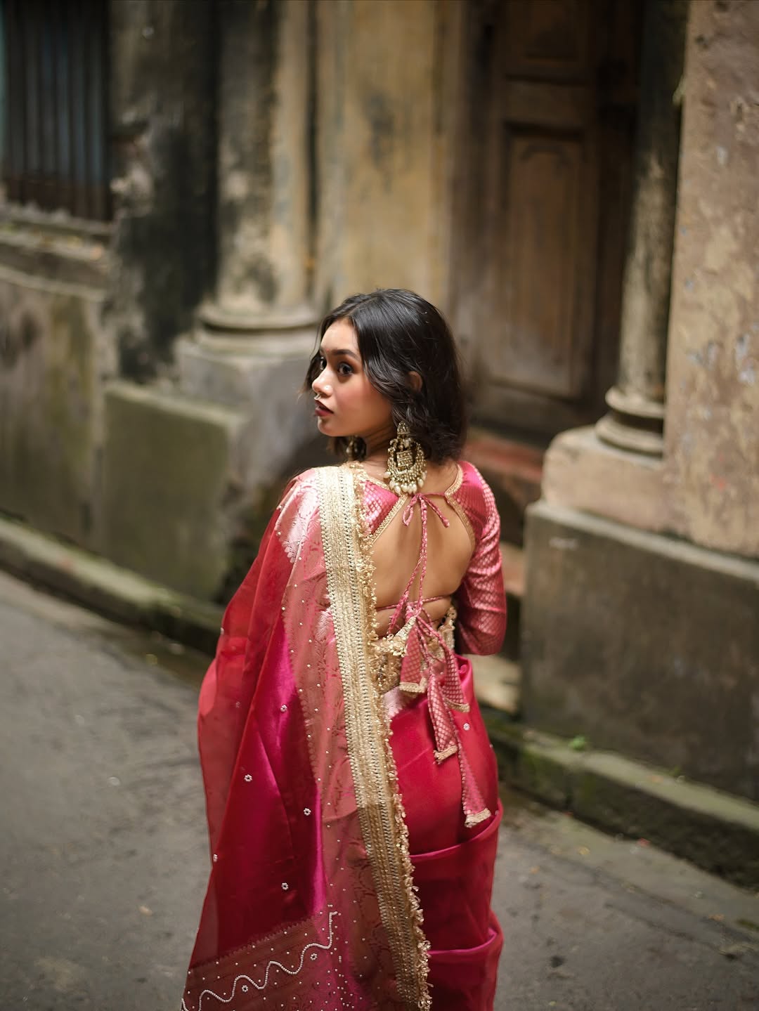 Rani Pink Banarasi Soft Maharani Glass Tissue Silk Saree