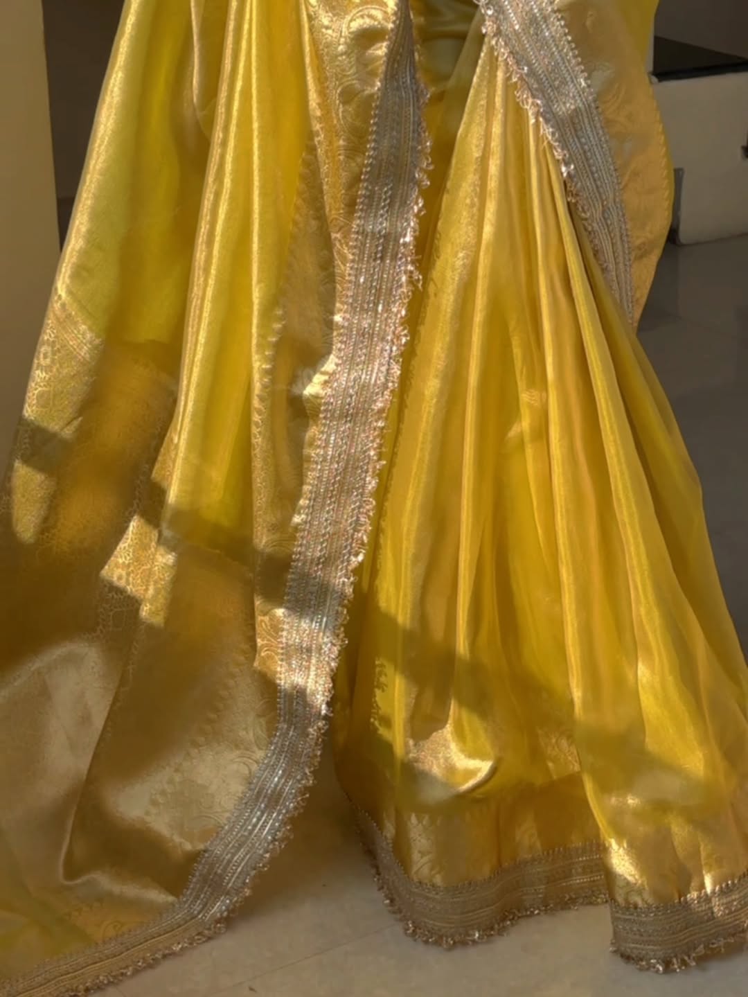 Yellow Banarasi Soft Glass Tissue Silk Saree