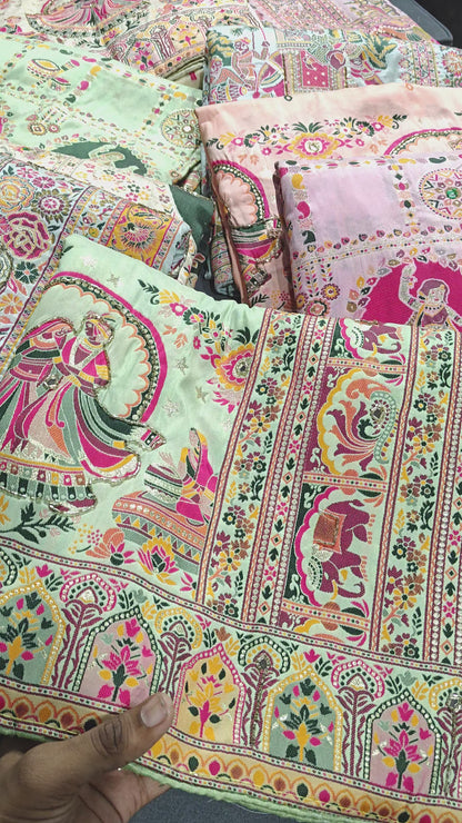 Mint Green Rajsi Ghoomar Pashmina Silk Saree