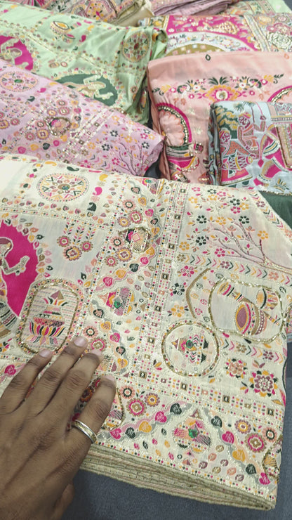 Ivory Raj Utsav Pashmina Silk Saree