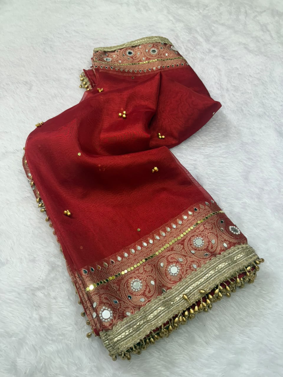 Red Banarasi soft tissue silk saree